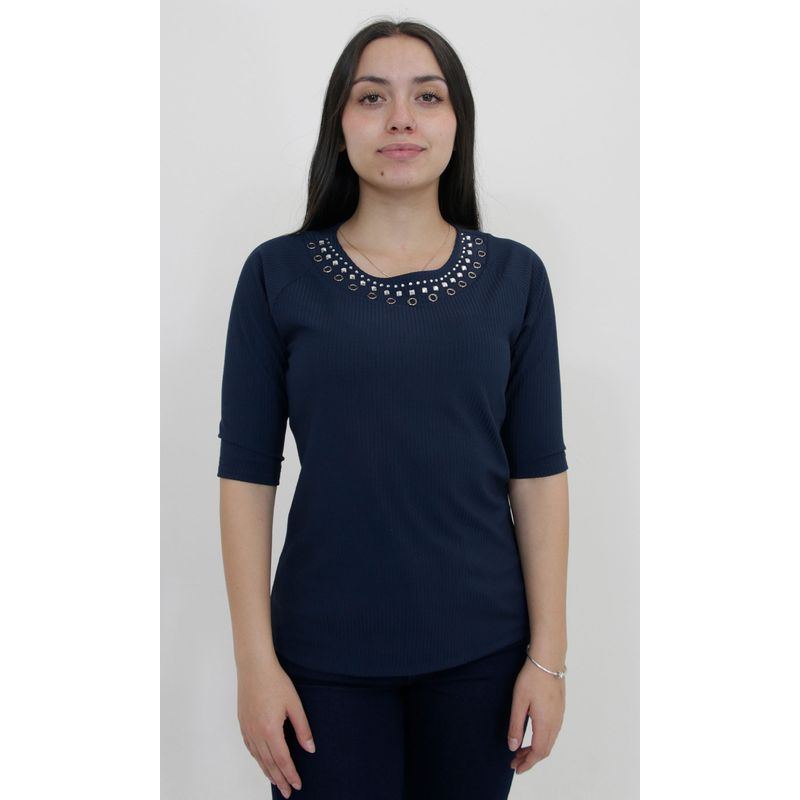 L Y H - Camiseta Para Mujer Manga Corta Azul Marca L&H