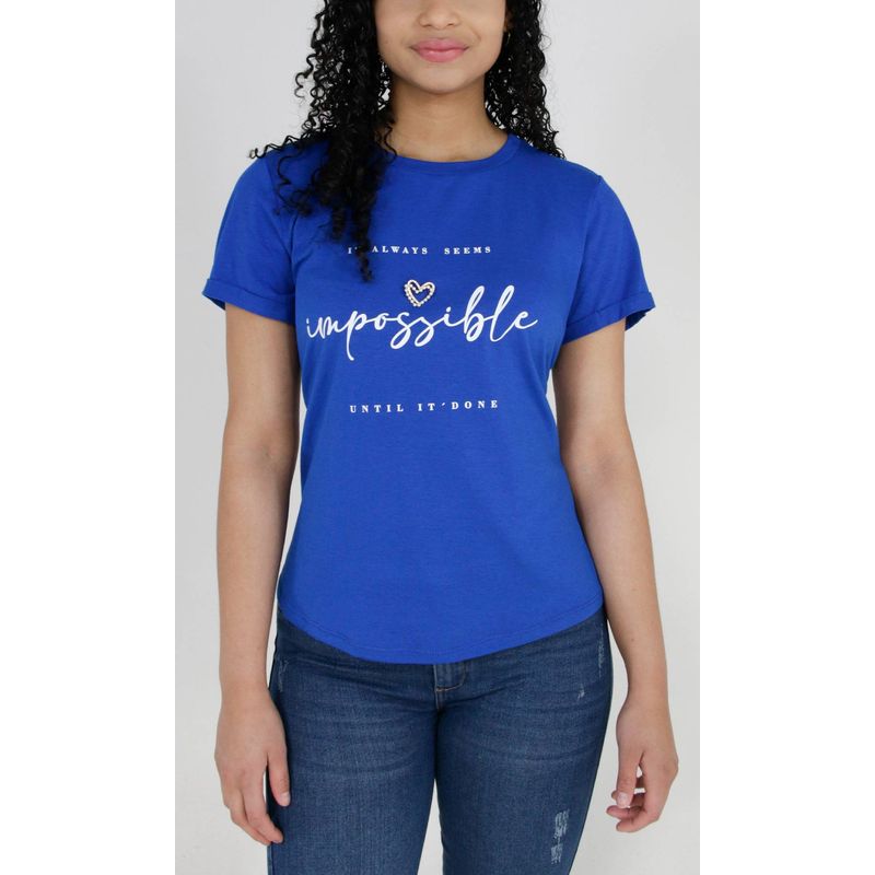 L Y H - Camiseta Para Mujer Manga Corta Azul Marca L&H