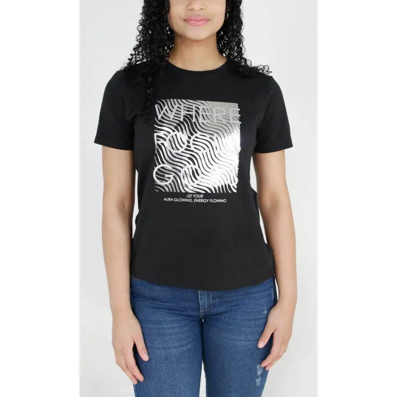 L Y H - Camiseta Para Mujer Manga Corta Negro Marca L&H