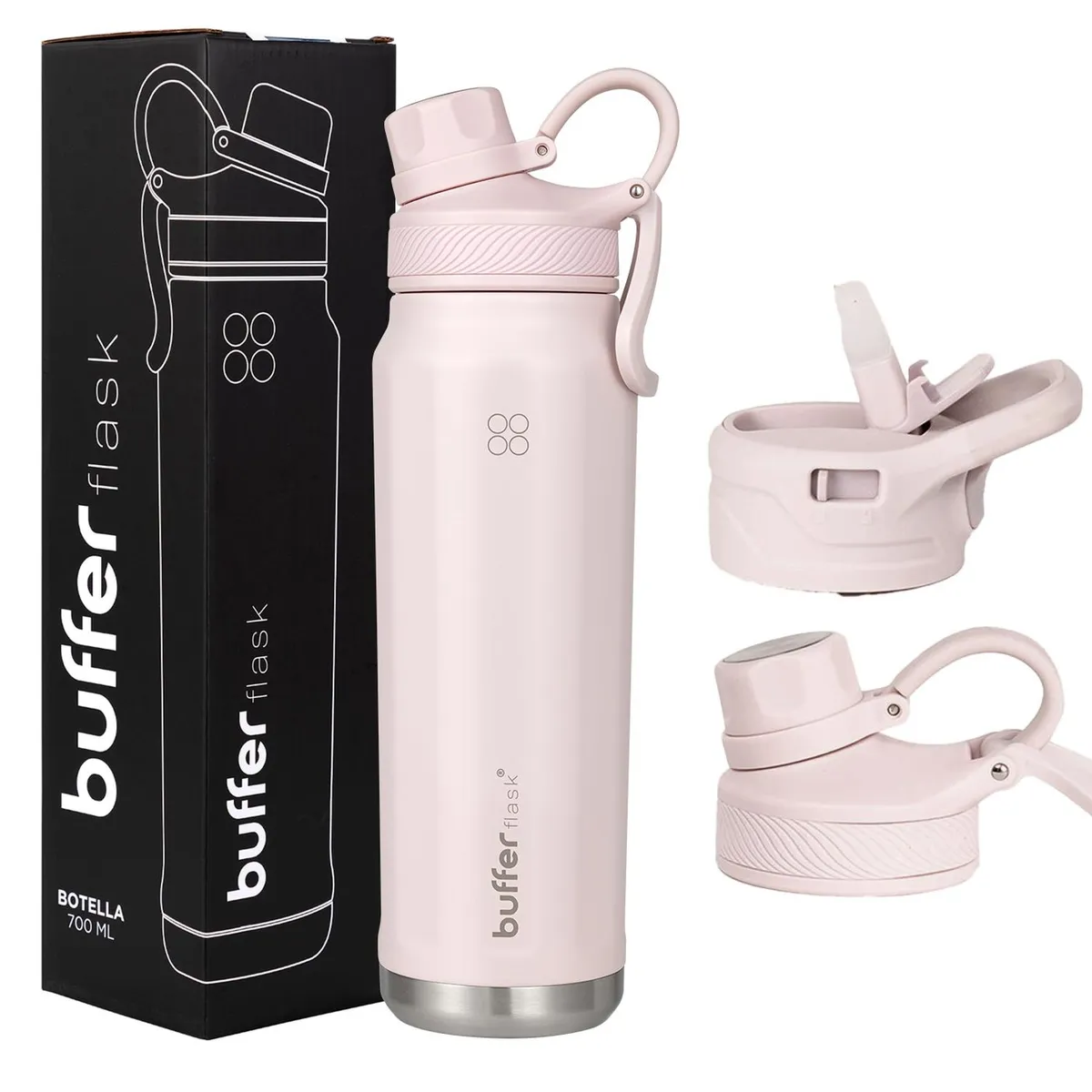 BUFFER FLASK - Termo Botella Agua Acero Inox Buffer+Tapas - Rosa claro