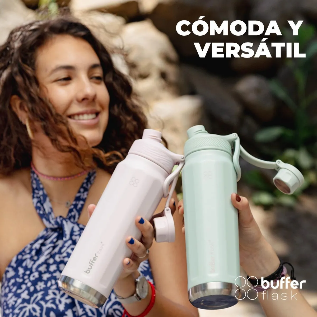 BUFFER FLASK - Termo Botella Agua Acero Inox Buffer+Tapas - Rosa claro