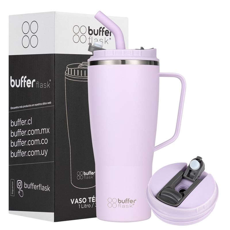 BUFFER FLASK - Vaso Mug Termico Agua Frio Calor 1 Lt Buffer Acero - Lavanda
