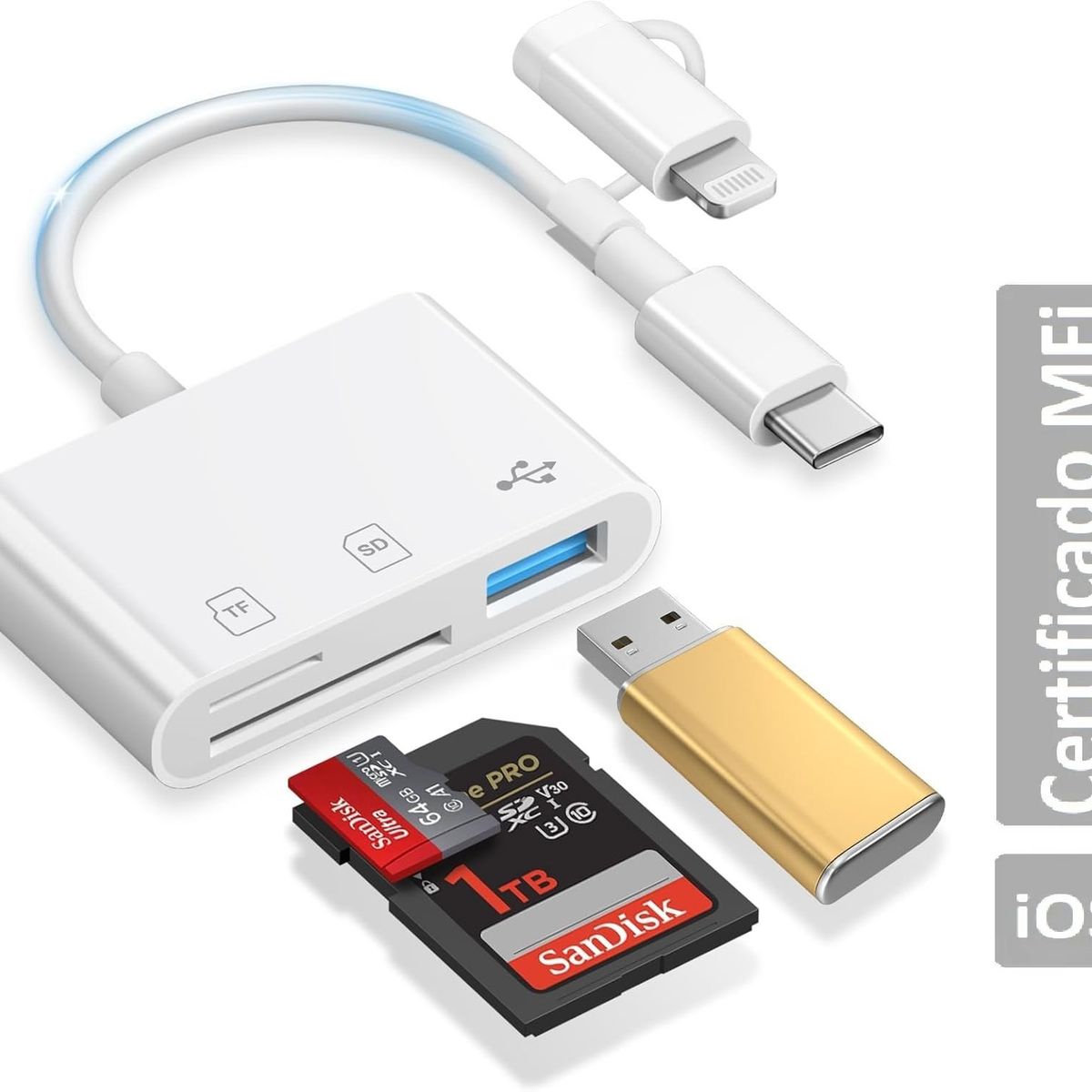 GENERICO - Lector De Memorias 3 En 1 Para Iphone 16 15 14 13 Usb Mcirosd Sd