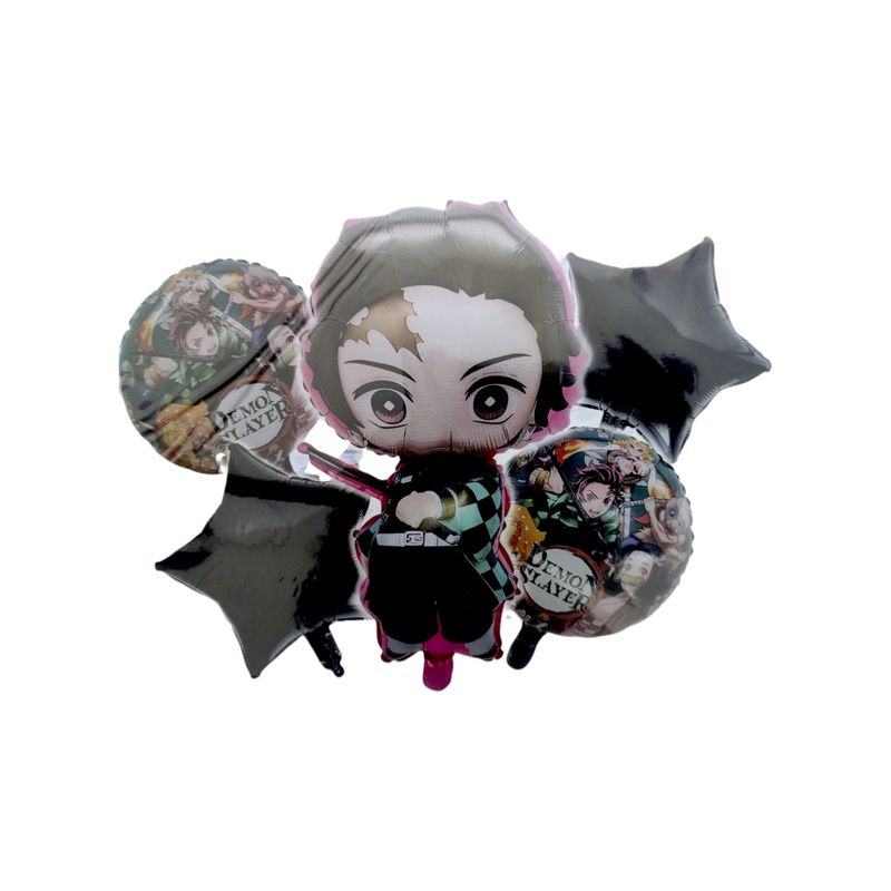 GENERICO - Demon Slayer Anime Decoración Globos Metalizados X5 Und