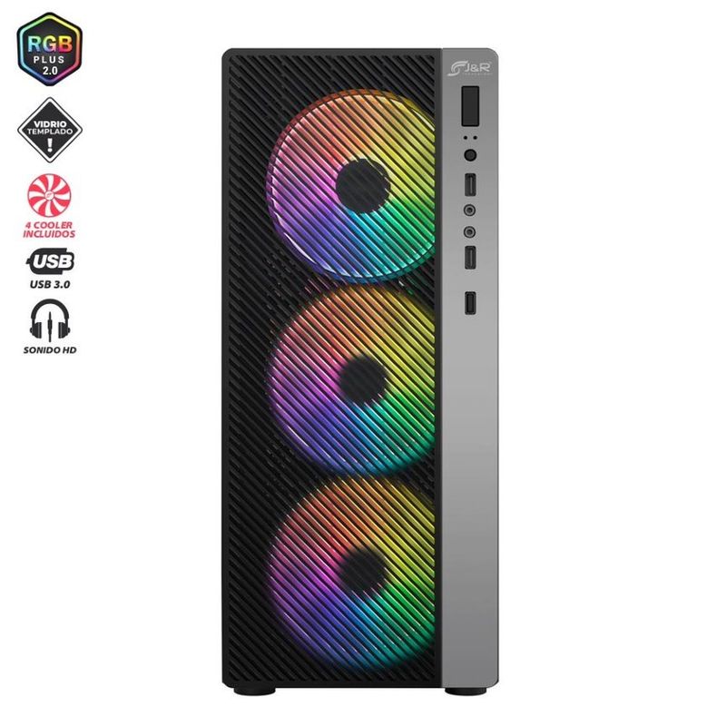 ZER - CHASIS GAMER RGB MALLA VIDRIO 4 COOLER INCLUIDOS USB 3.0