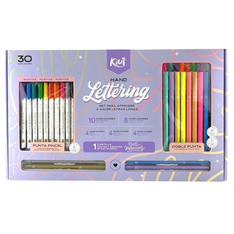 KIUT - Kit De Letras Kiut X 31 Piezas, Marcadores Y Cartilla Guia