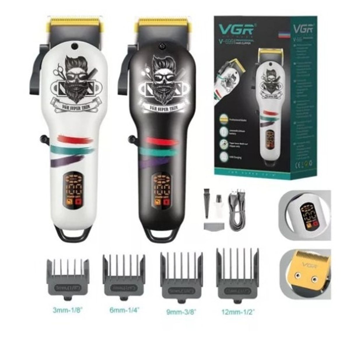 VGR - Cortadora de Pelo Profesional Recargable con Pantalla LED-VGR