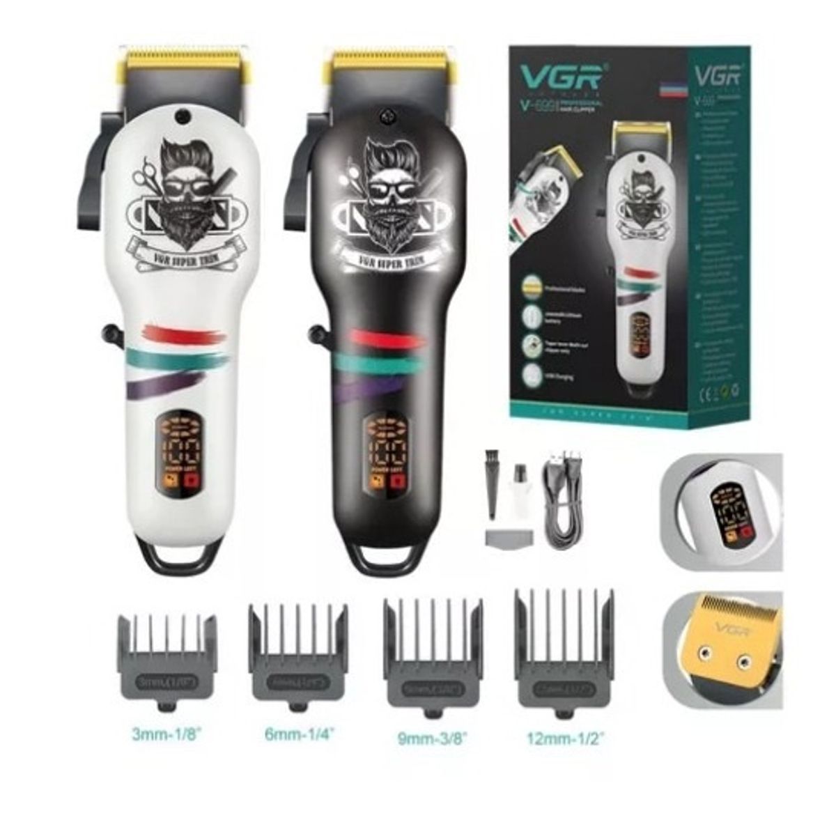 VGR - Cortadora de Pelo Profesional Recargable con Pantalla LED-VGR