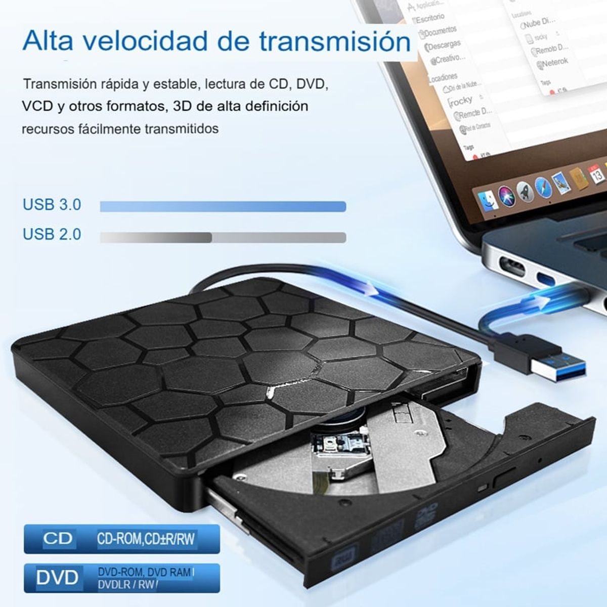 GENERICO - Dvd Externa Usb 3.0 Y Usb-c Unidad Lector Quemador De Cd