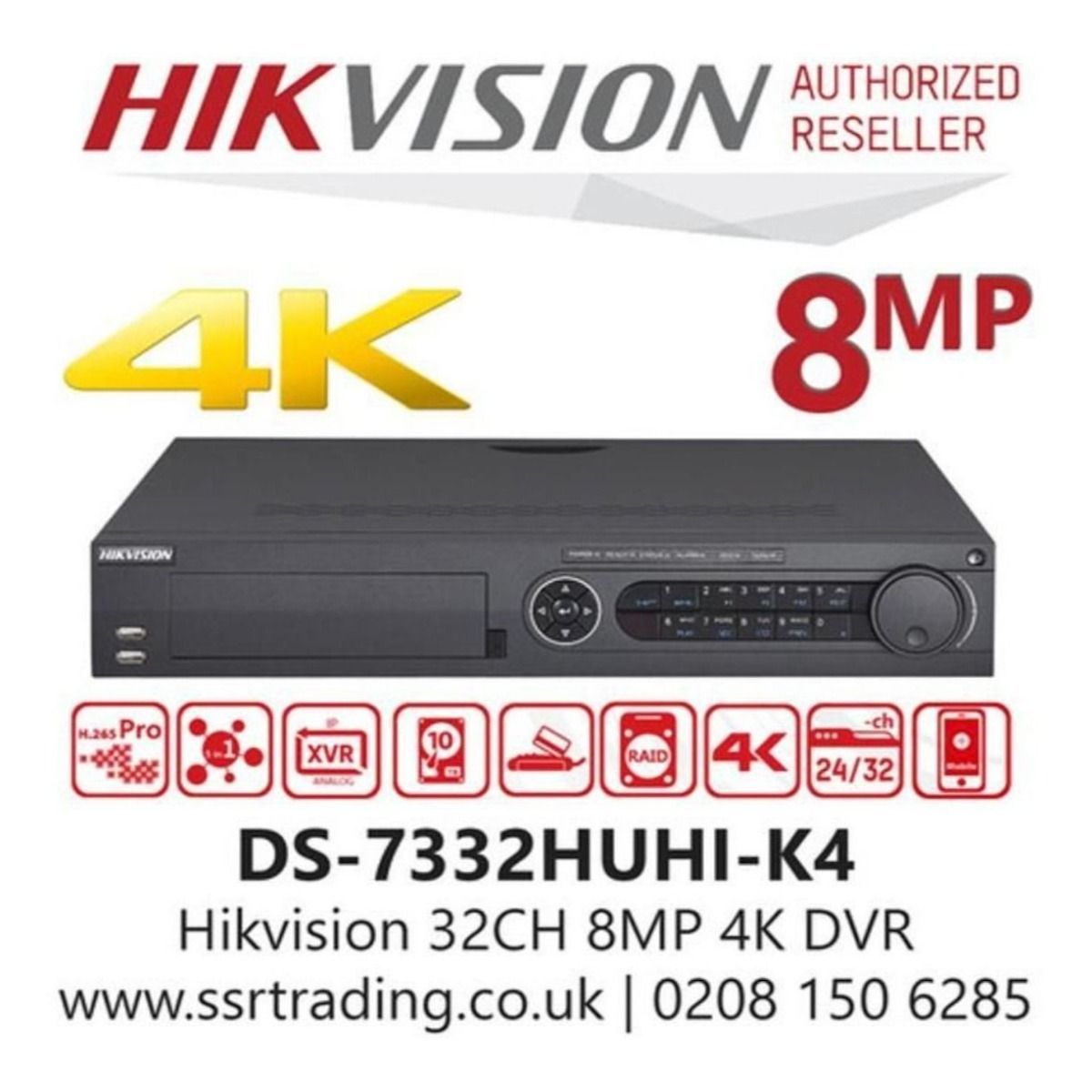 HIKVISION - DVR Hikvision 32 Ch 4K DS-7332HQHI-K4 con 4 Puertos SATA