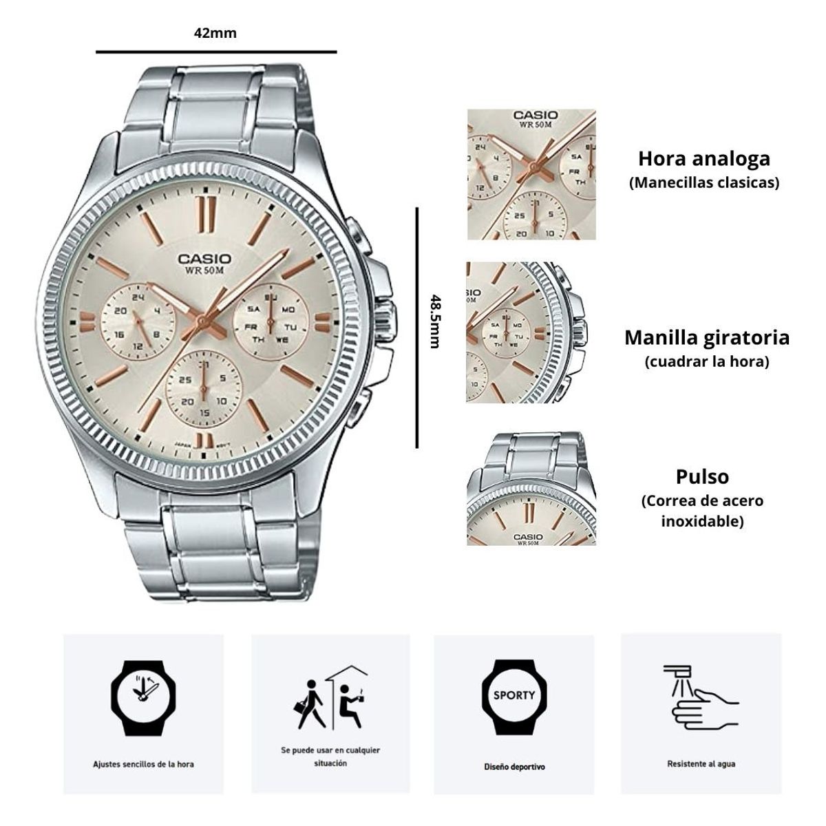 CASIO - Reloj Casio Modelo MTP-1375D-7A2 Diseño Elegante