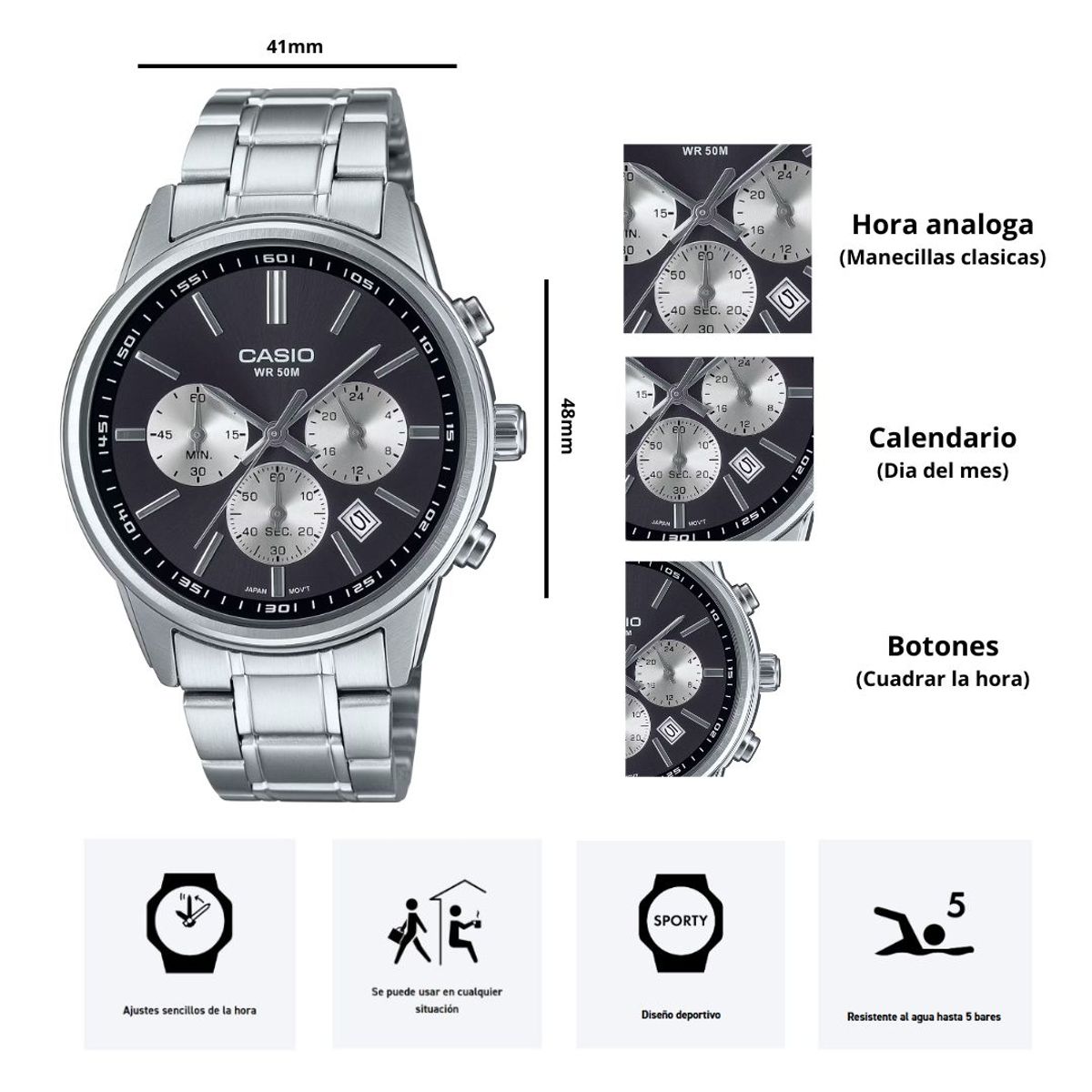 CASIO - Reloj Casio Modelo MTP-E515D-1A Diseño Elegante