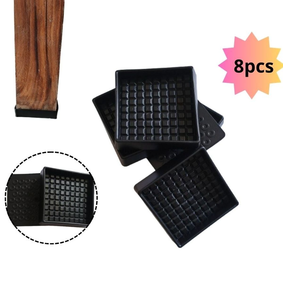 GENERICO - Protectores Pata muebles Cuadradas almohadillas antideslizante x8