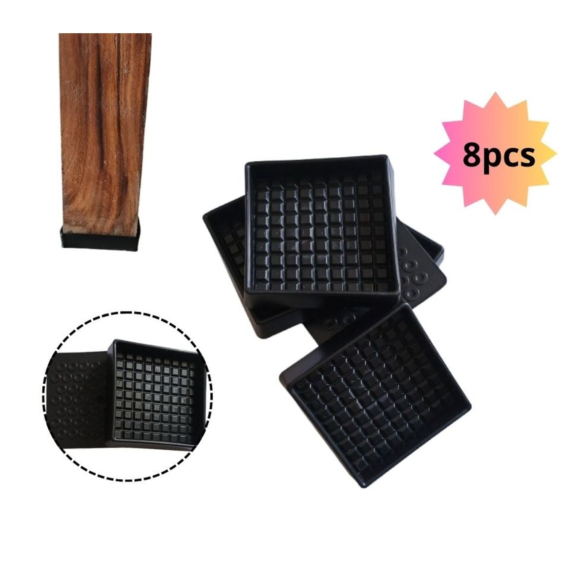 GENERICO - Protectores Pata muebles Cuadradas almohadillas antideslizante x8