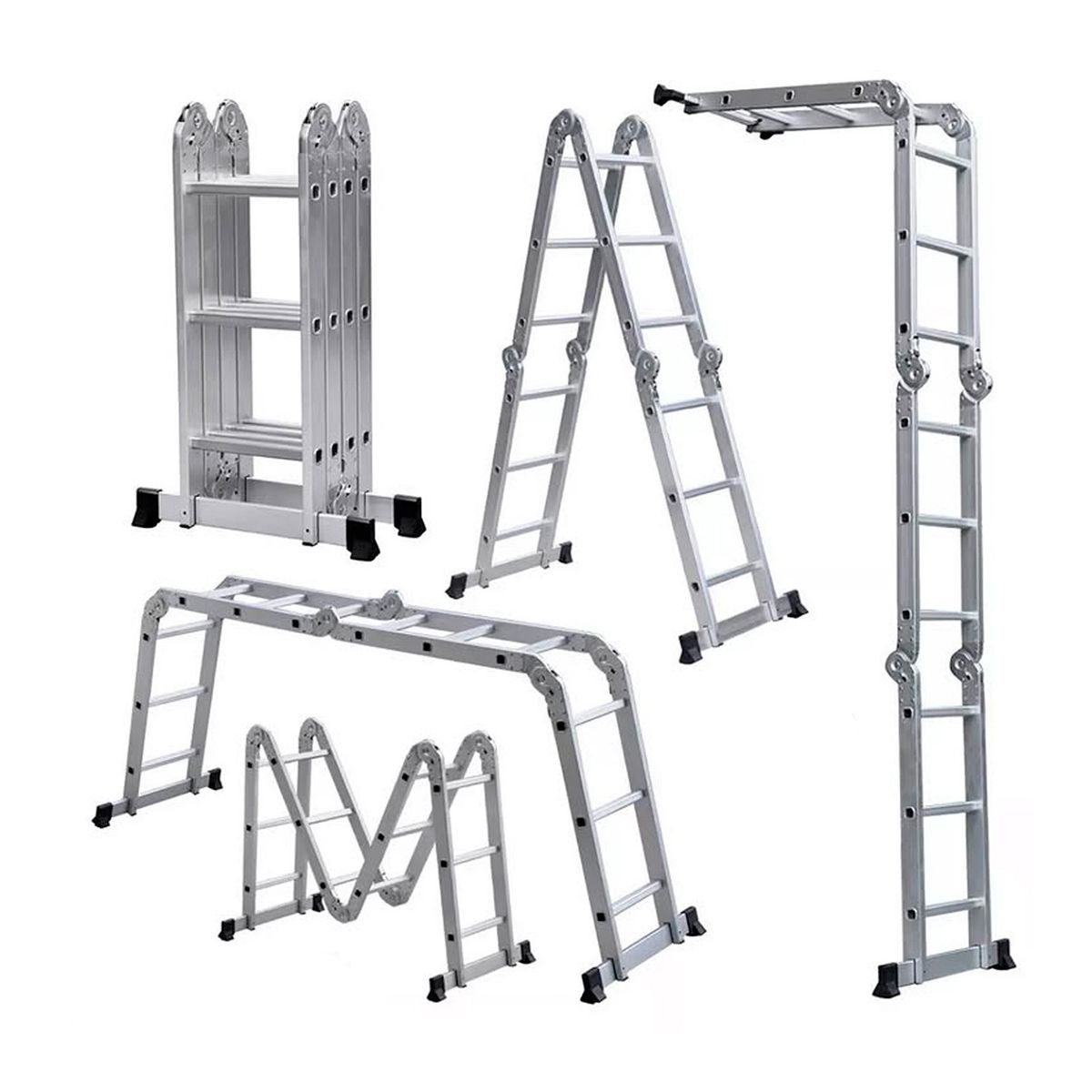GENERICO - Escalera plegable multipropósito con plataforma extensible 6 en 1