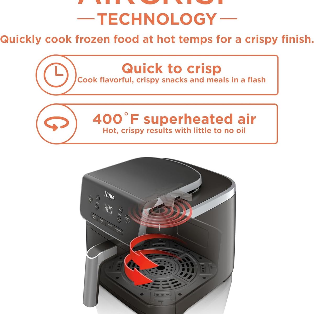 NINJA - Freidora de Aire 4 en 1 Pro Fríe Asa Recalienta y Deshidrata