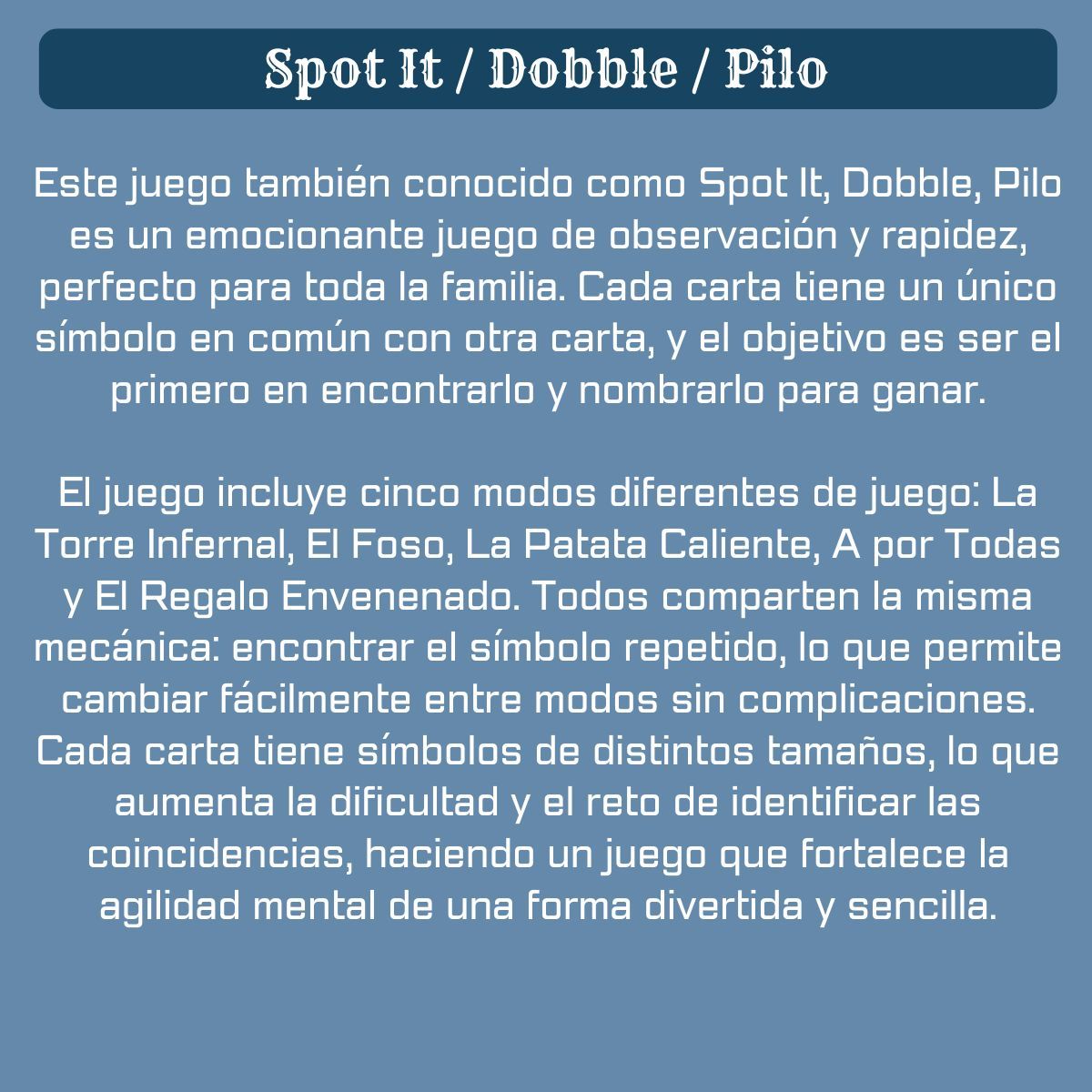 GENERICO - Juego De mesa Integración Familiar Percepción Visual spot it