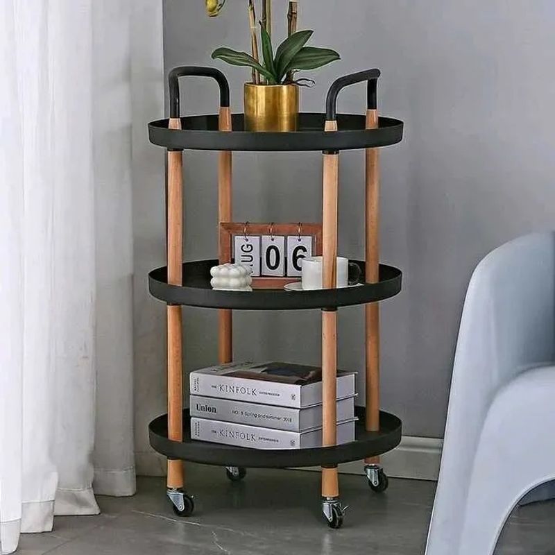 GENERICO - Carrito Organizador Multifuncional 3 Niveles Ruedas Negro Madera