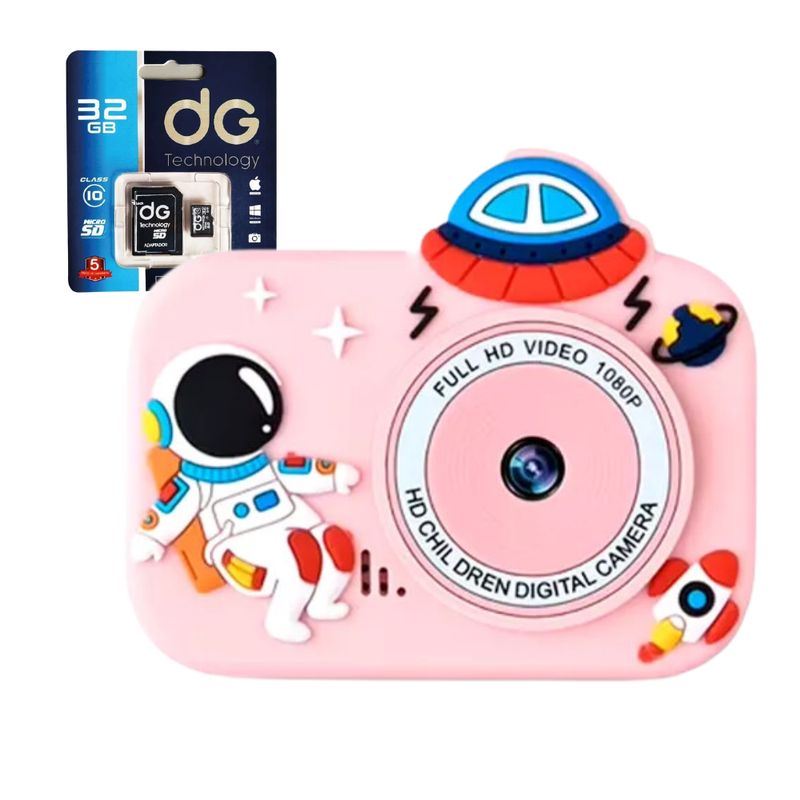 GENERICO - Camara Digital Para Niños Astronauta Azul Rosa +memoria 32gb