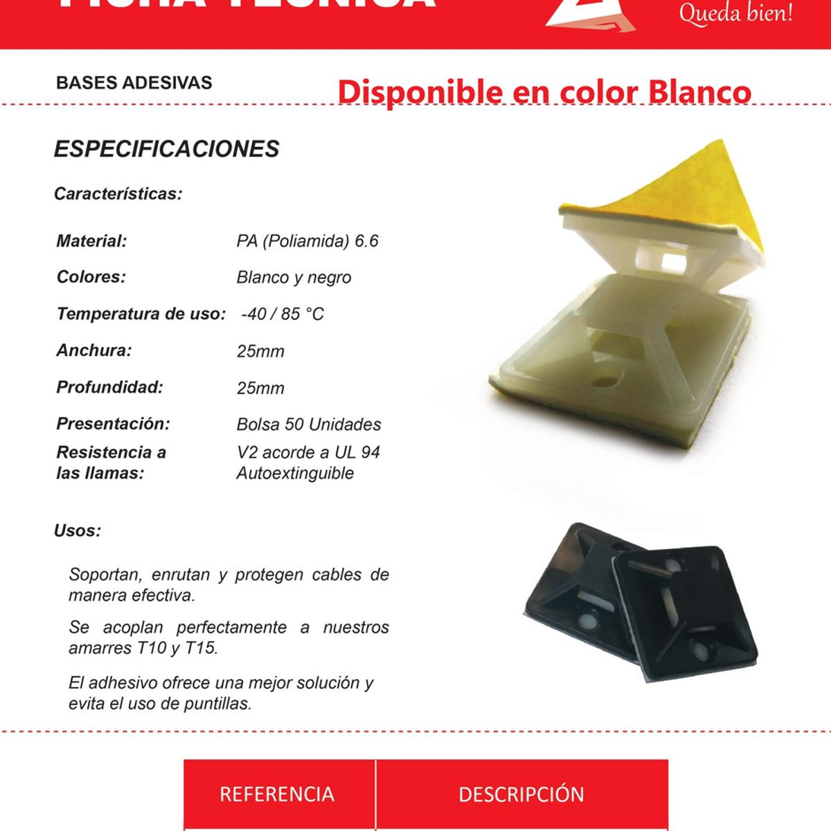 ADLER - Bases Adhesivas Ul 94, 25x25mm Por 50 Unidades Marca Adler (blanco).