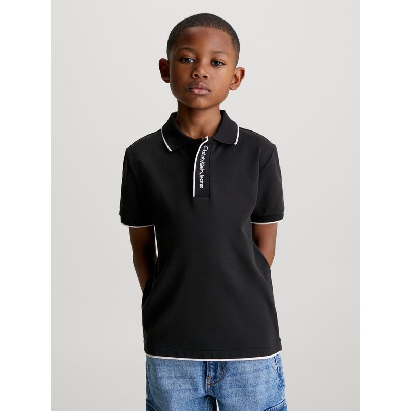 CALVIN KLEIN - Polo negro con logo en el cuello para niño Calvin Klein
