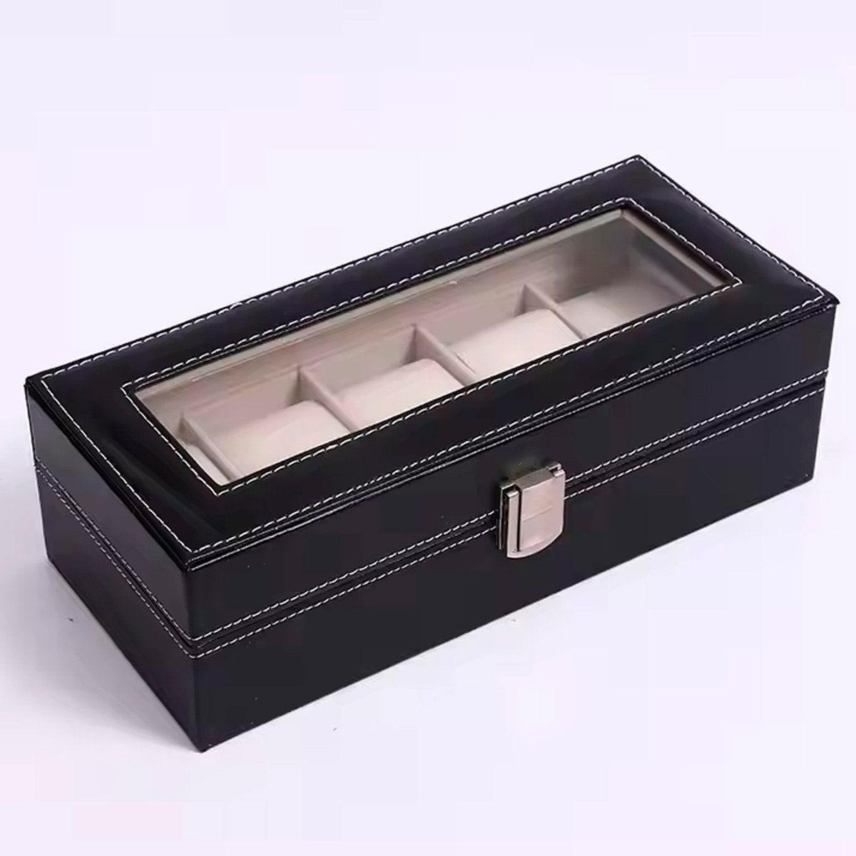 GENERICO - Caja Organizadora De 5 Relojes Tipo Cuero Negro