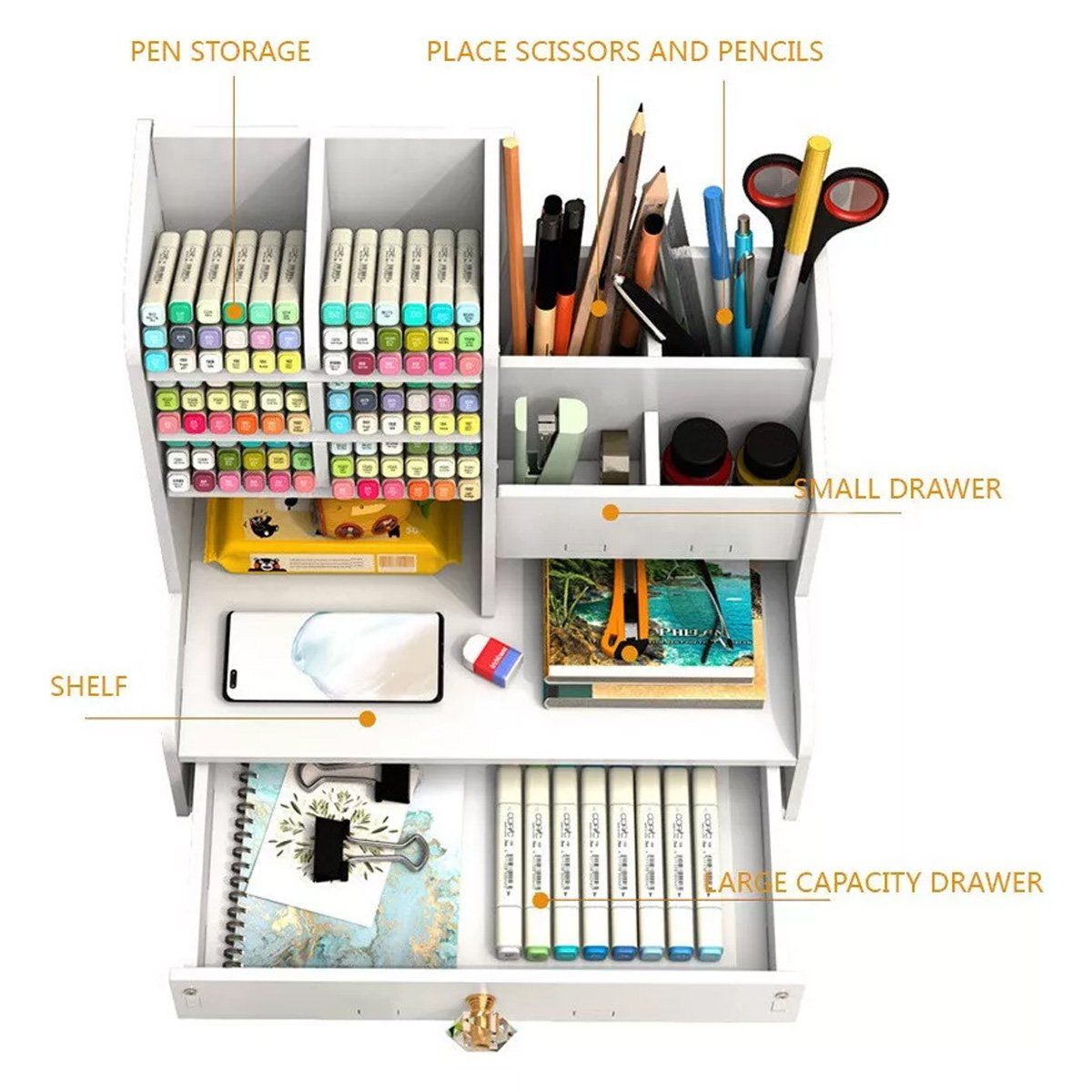 GENERICO - Organizador Para Escritorio De Mesa Con Divisiones Y Gaveta