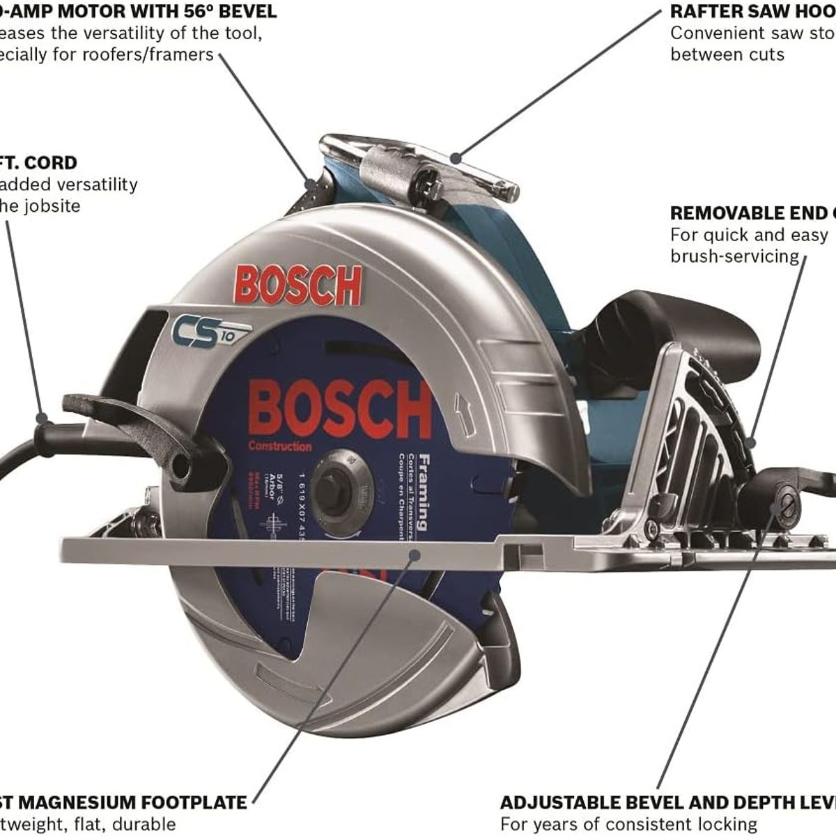 BOSCH - Sierra circular 7-1/4 pulgadas, 15 amperios CS10