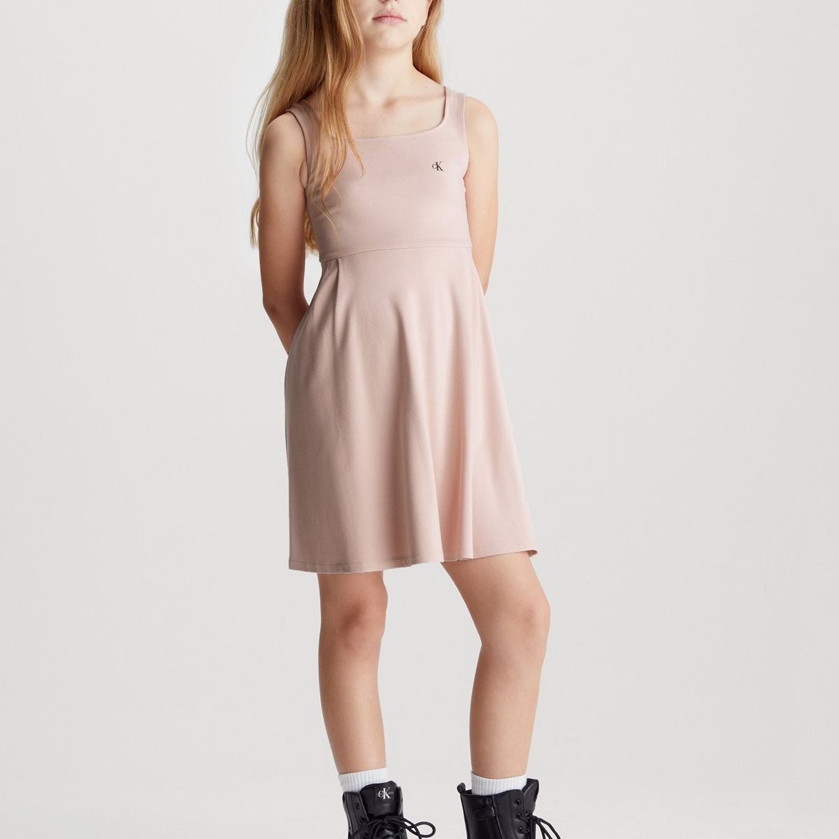 CALVIN KLEIN - Vestido rosado cruzado de punto milano para niña Calvin Klein