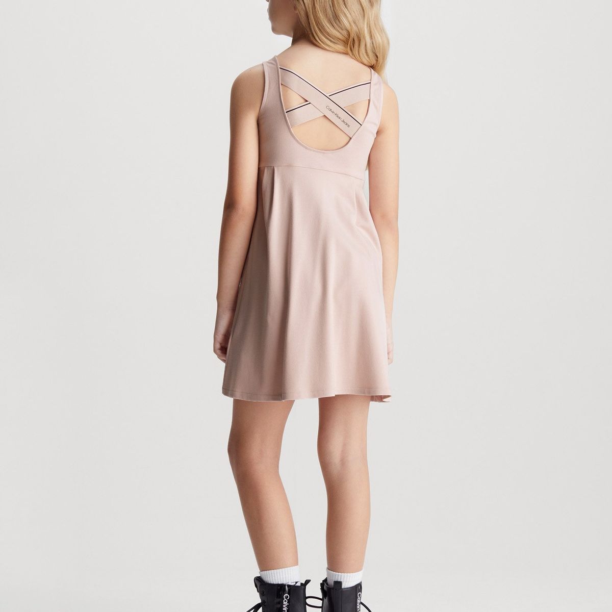 CALVIN KLEIN - Vestido rosado cruzado de punto milano para niña Calvin Klein