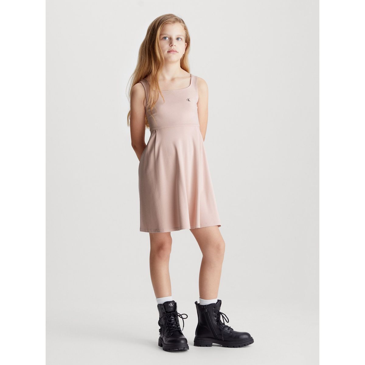 CALVIN KLEIN - Vestido rosado cruzado de punto milano para niña Calvin Klein
