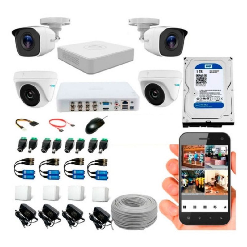 HIKVISION - Kit de Seguridad Hikvisión Hilok Dvr 4ch incluye 4 Camaras 1080P + Disco 1 Tb