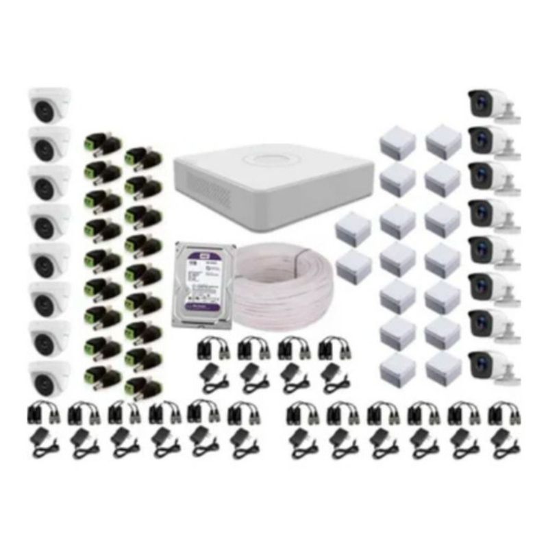 HIKVISION - Kit de Seguridad Hikvisión Hilok Dvr 16ch incluye 16 Camaras 1080P + Disco D.