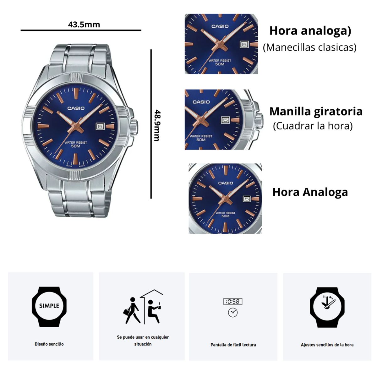 CASIO - Reloj Casio  MTP-1308D-2A Caballero Elegante