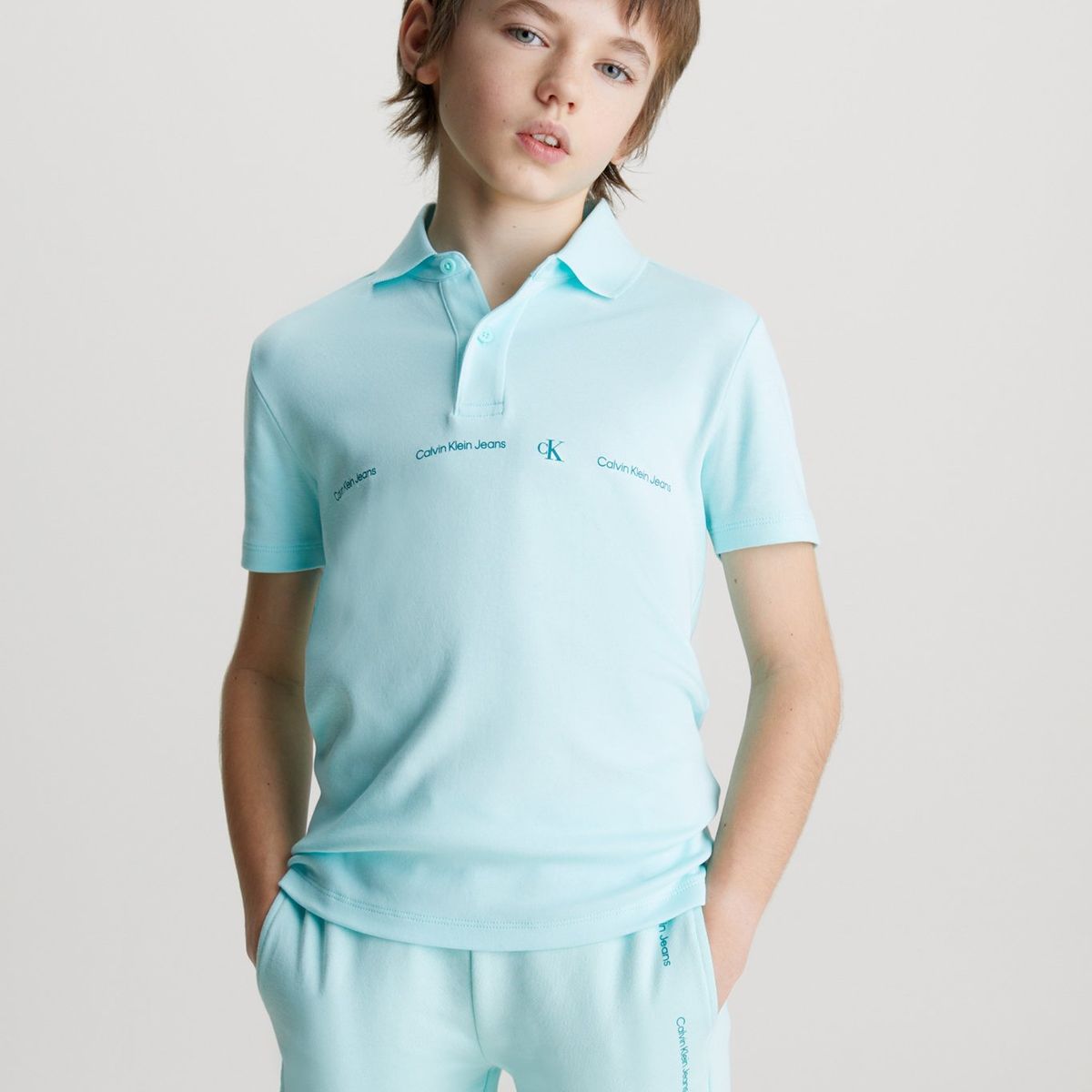 CALVIN KLEIN - Polo Azul Niño Con Logo Repetido Calvin Klein