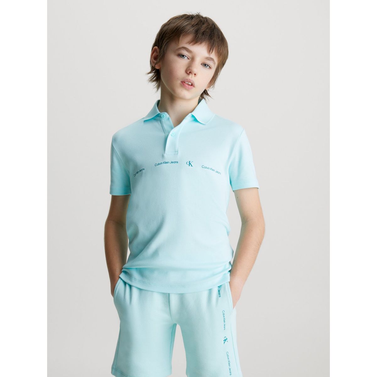 CALVIN KLEIN - Polo Azul Niño Con Logo Repetido Calvin Klein