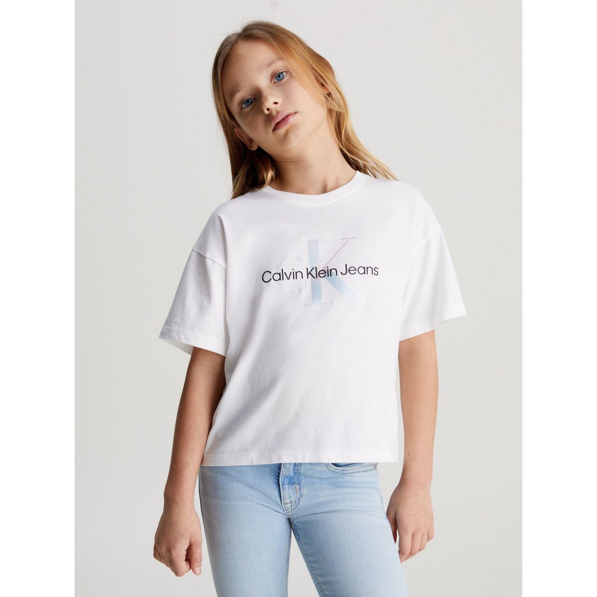 CALVIN KLEIN - Camiseta blanca con monograma boxy para niña Calvin Klein