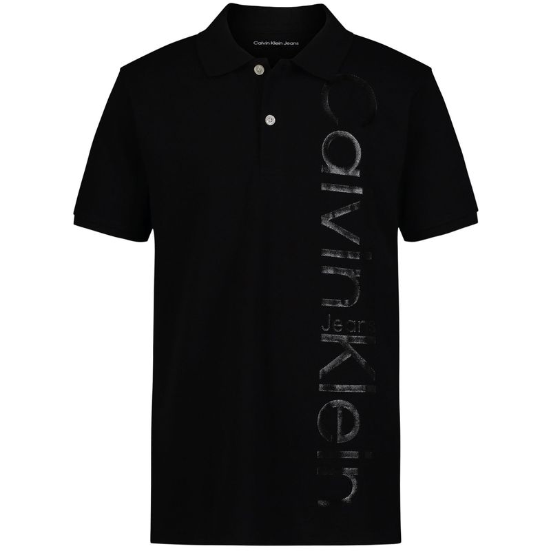 CALVIN KLEIN - Polo negro con logotipo en vertical para niño Calvin Klein