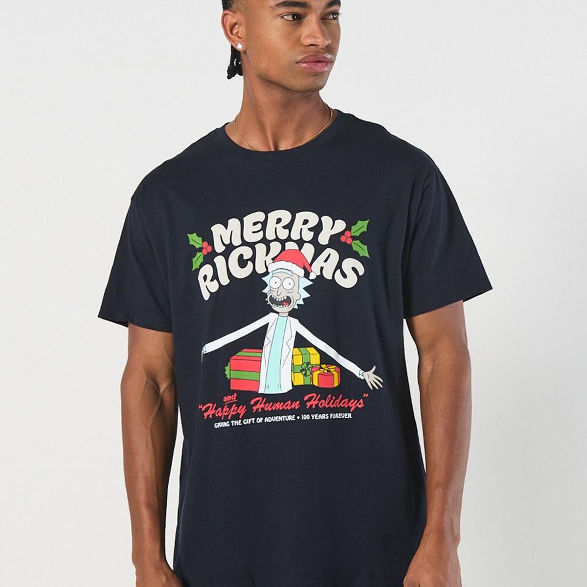 KOAJ - KOAJ Camiseta navideña de Rick and Morty azul manga corta Hombre