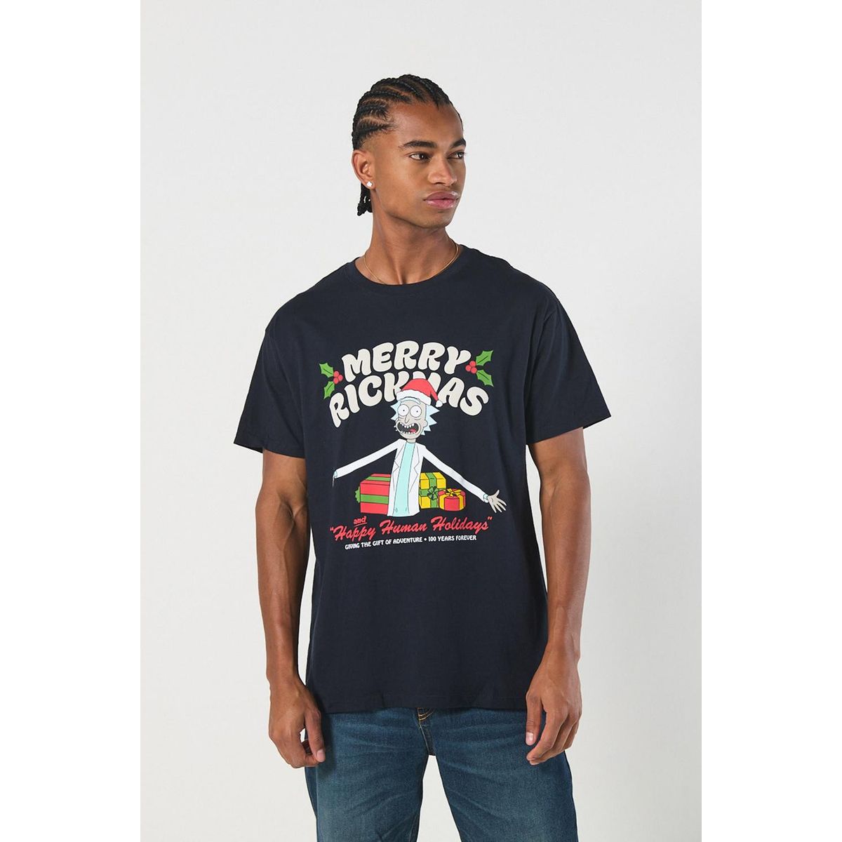 KOAJ - KOAJ Camiseta navideña de Rick and Morty azul manga corta Hombre