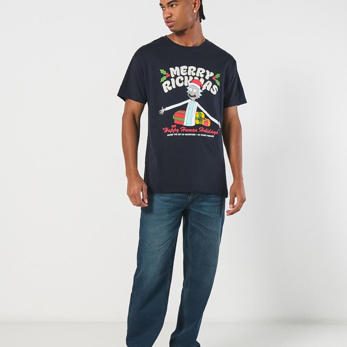 KOAJ - KOAJ Camiseta navideña de Rick and Morty azul manga corta Hombre