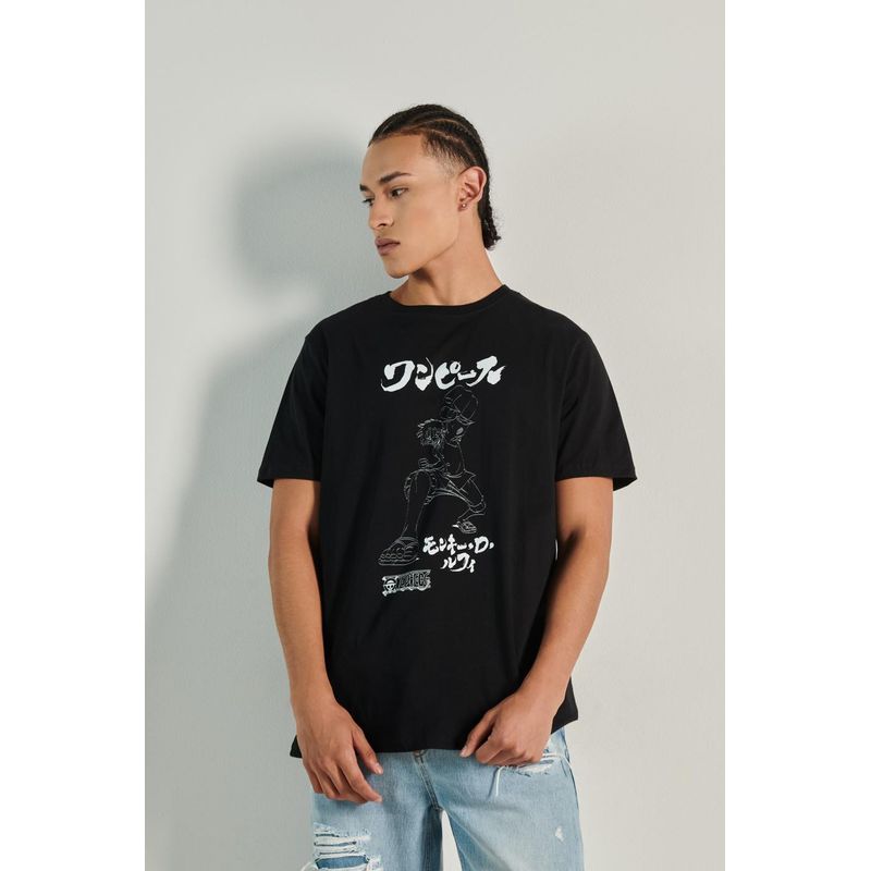 KOAJ - KOAJ Camiseta negra manga corta con arte de One Piece HOMBRE