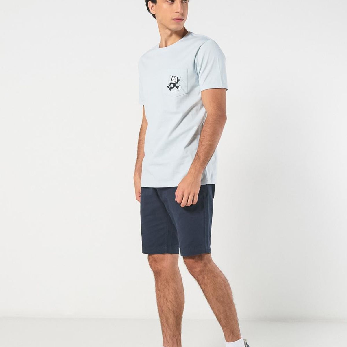 KOAJ - KOAJ Camiseta azul de Félix el gato con bolsillo y manga co Hombre