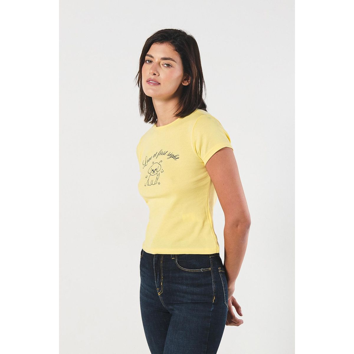 KOAJ - KOAJ Camiseta manga corta unicolor en rib, silueta ajustada  Mujer