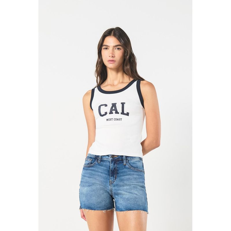KOAJ - KOAJ Camiseta crop con estampación tipo college en rib MUJER