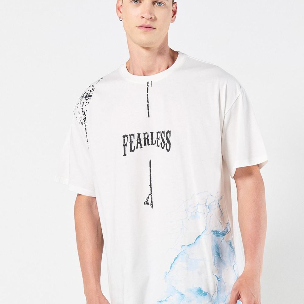 KOAJ - KOAJ Camiseta crema clara oversize estampada con manga corta Hombre