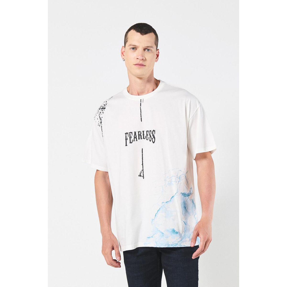 KOAJ - KOAJ Camiseta crema clara oversize estampada con manga corta Hombre