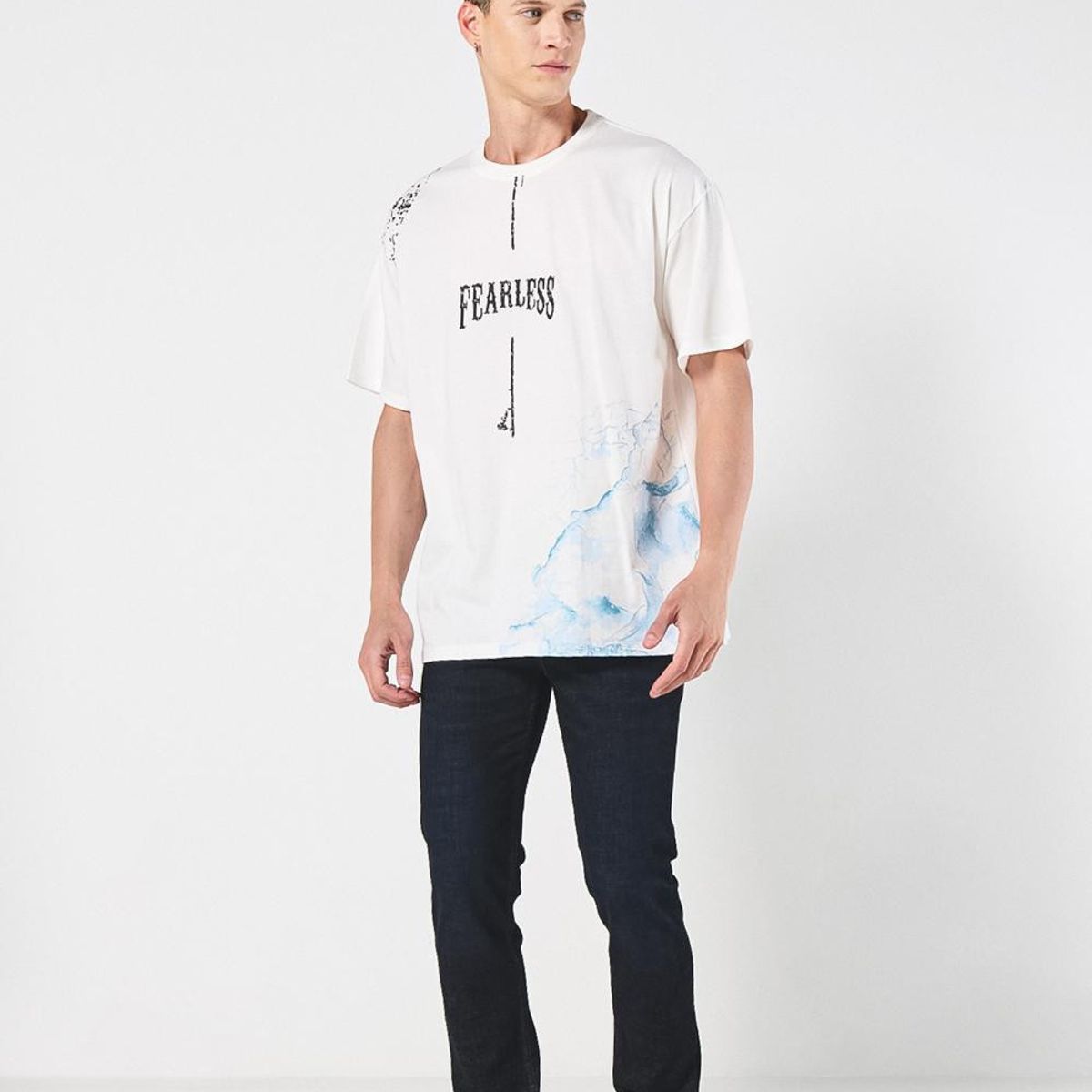 KOAJ - KOAJ Camiseta crema clara oversize estampada con manga corta Hombre