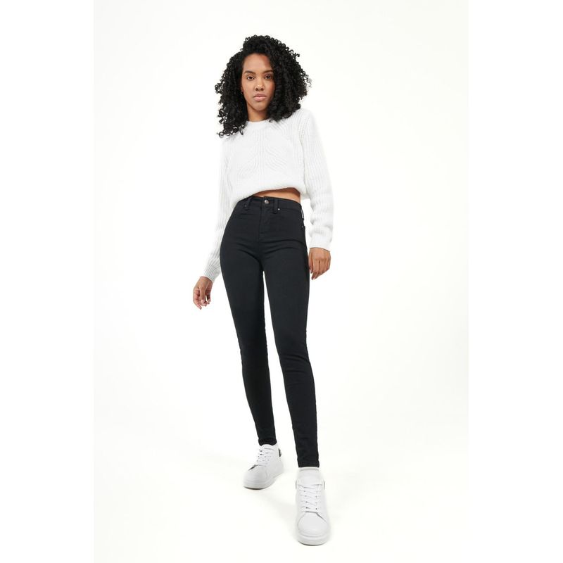 KOAJ - KOAJ Jean negro tipo jegging tiro alto con botón en la pretina MUJER