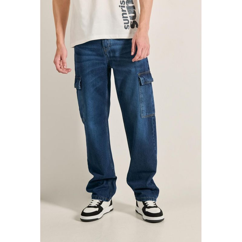KOAJ - KOAJ Jean azul oscuro tipo cargo para hombre cuenta con bolsil HOMBRE